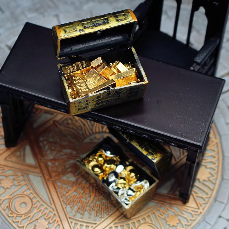 Alloy gold coin treasure box mini ornaments with gold bars for doll house accessories