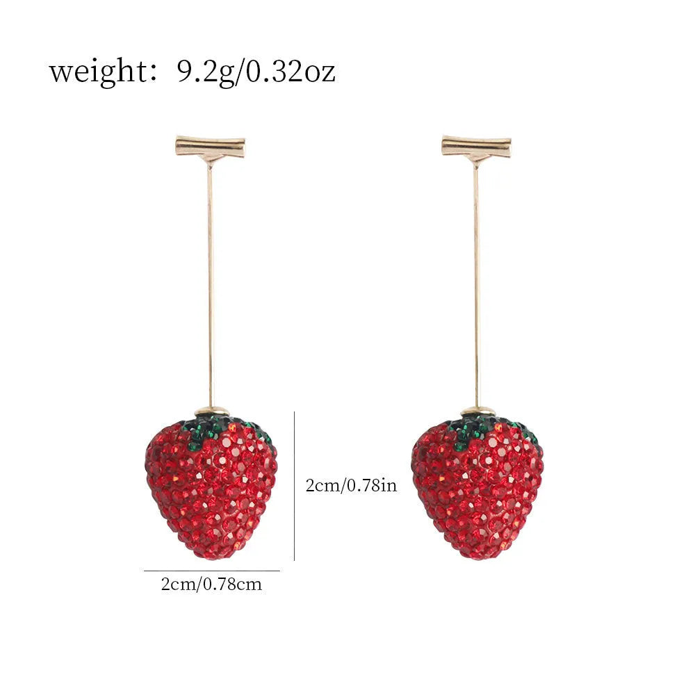Geometric spot drill strawberry stud earrings for women in red, pink, purple, champagne, pink white or white powder.