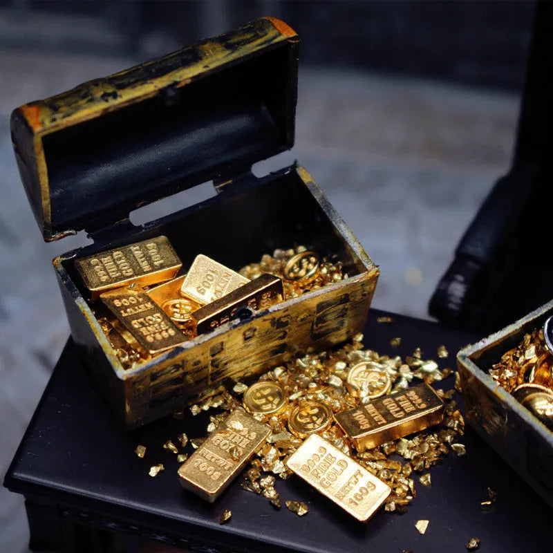 Alloy gold coin treasure box mini ornaments with gold bars for doll house accessories