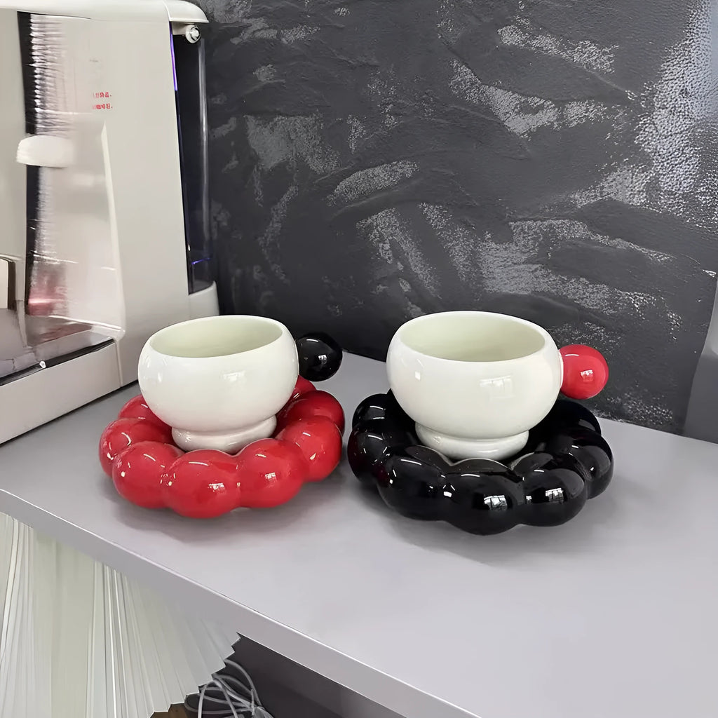 Ceramic coffee cup and dish set in a simple Nordic style, shown in a solid colour with a 250ml capacity.