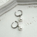 Geometric alloy pearl earrings with titanium steel posts and round pearl drops