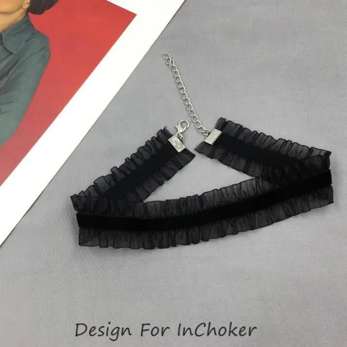 Alloy velvet ruffled flower pendant necklace on snake bones chain