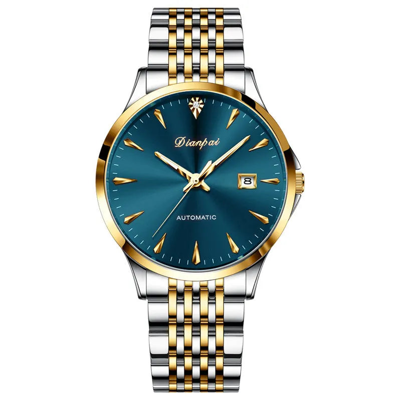 Men's automatic mechanical watch with stainless steel bracelet and simple dial