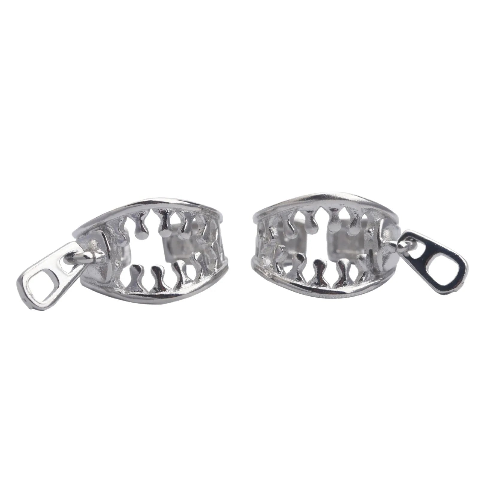 Copper geometric ear clips with zipper design detail in ES862 colour showing bone clip fastening