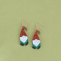 Santa Claus character acrylic earrings in green, red, and red-green hat colour variations