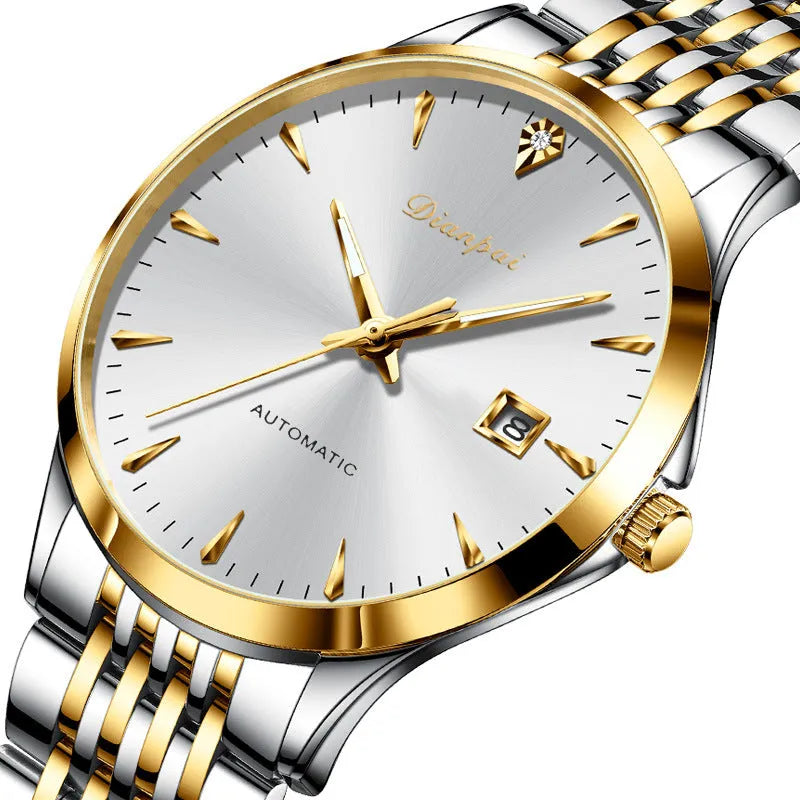 Men's automatic mechanical watch with stainless steel bracelet and simple dial