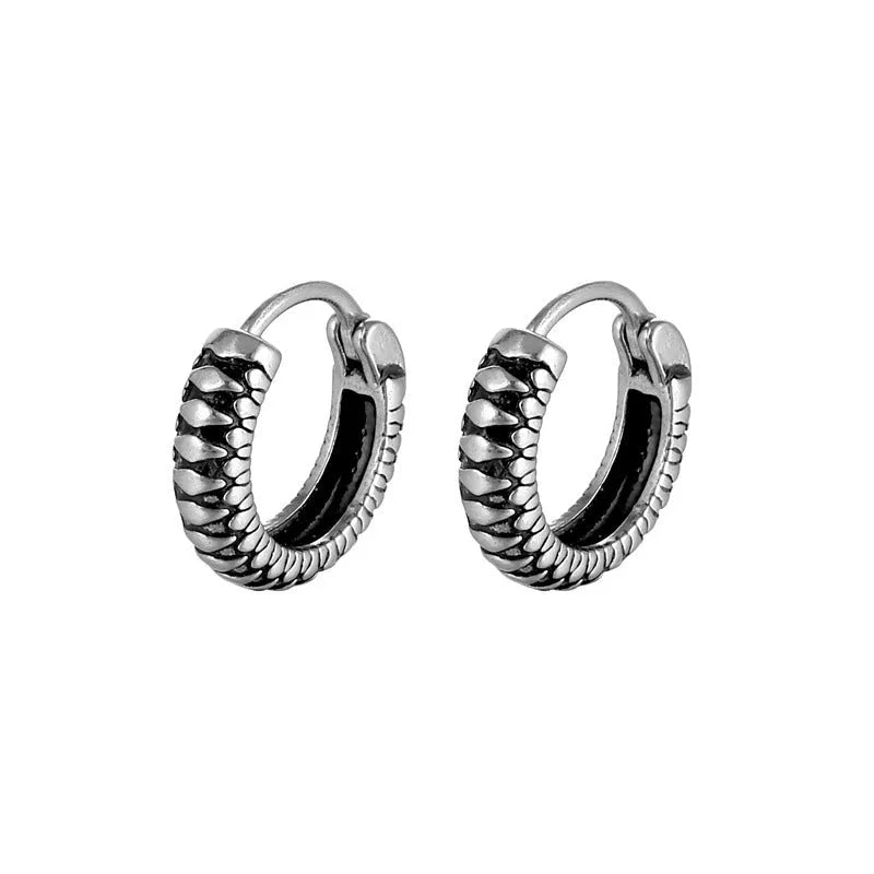 Silver geometric earrings with retro twist design and titanium steel construction