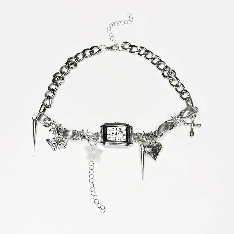 Dark style multi-layer cross necklace with twin clavicle chains and adjustable length