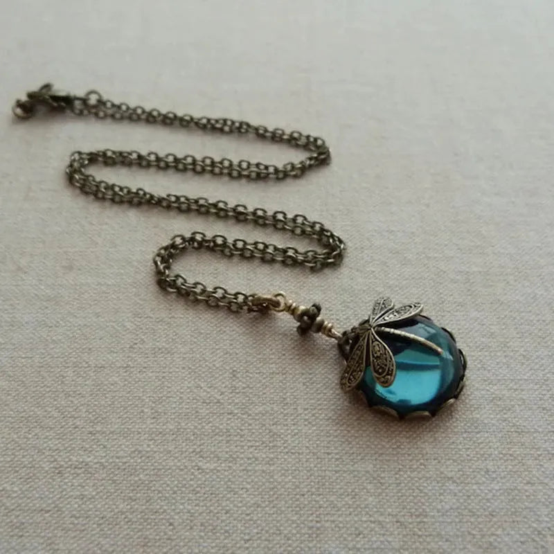 Yellow 925 silver hand carved dragonfly pendant necklace with polished finish