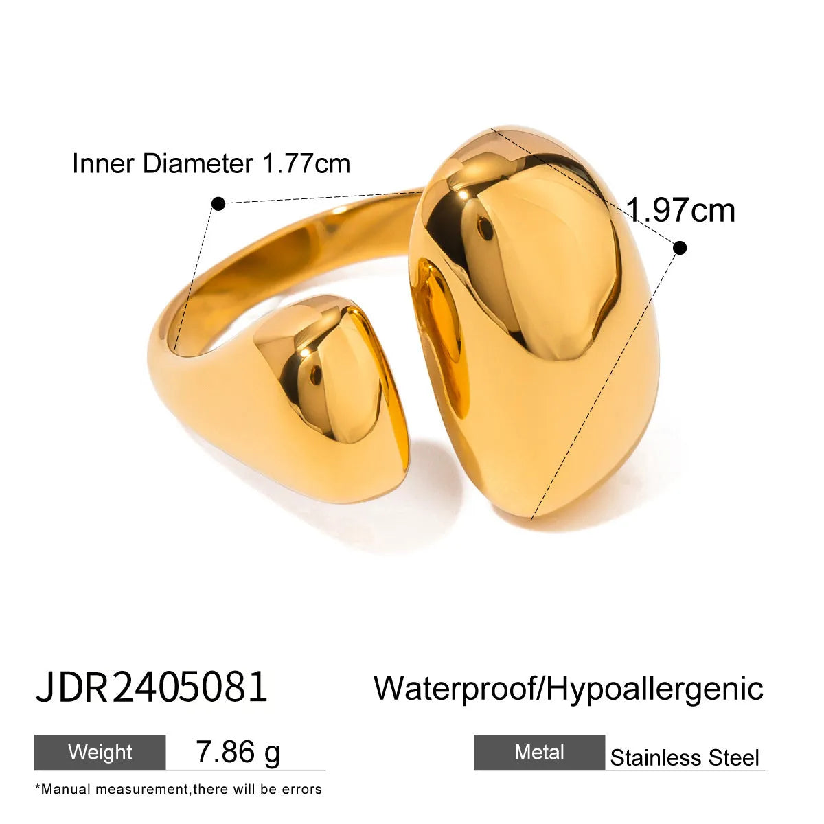 Women's stainless steel geometric open ring with exaggerated European American style