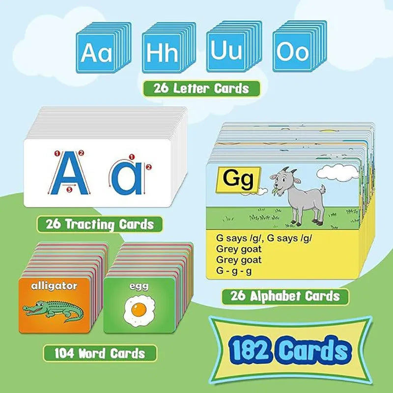Alphabet learning chart for children with word cards, letter cards, picture cards and songs on 60x40cm sleeve table