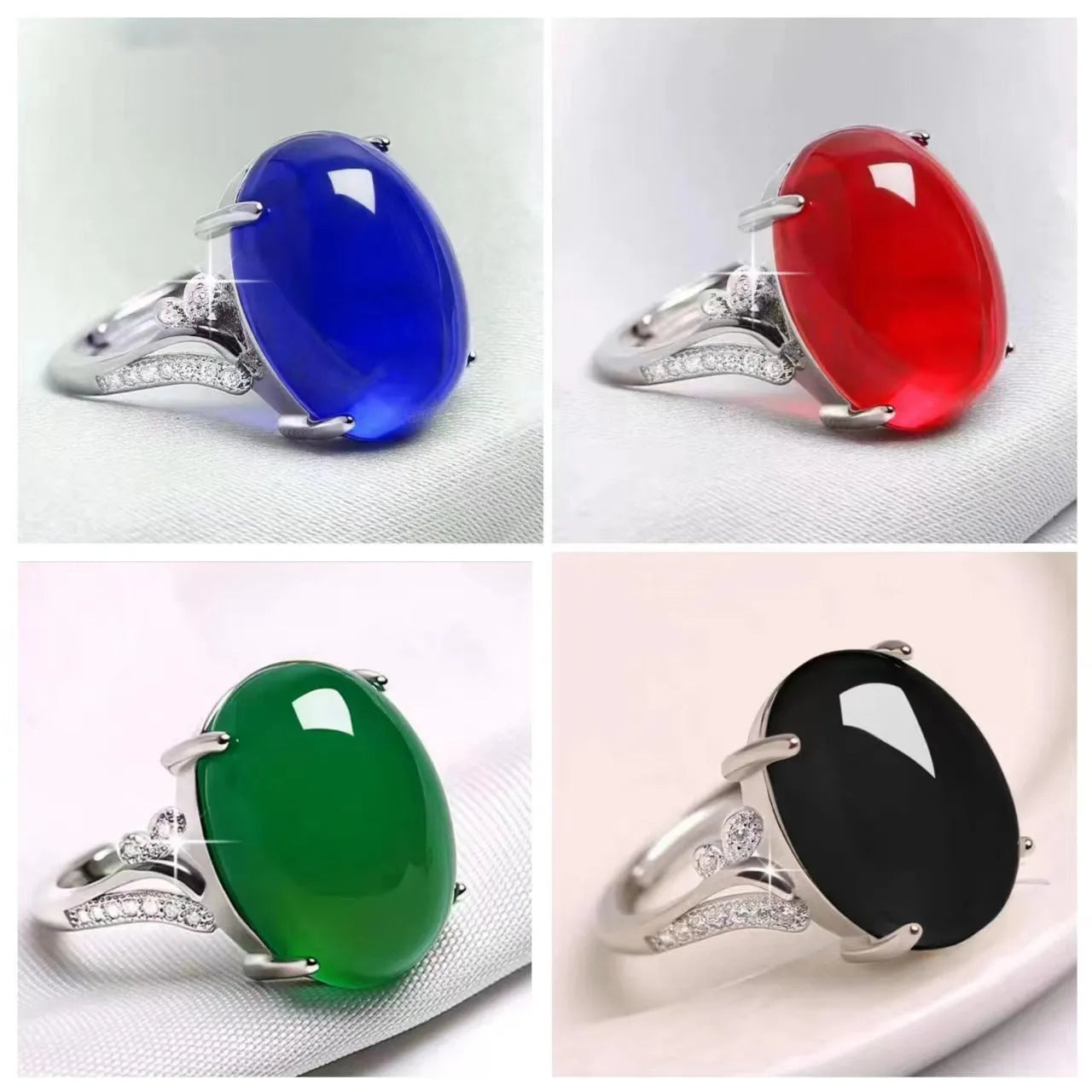 Adjustable natural sapphire ring ethnic style geometric design alloy jewellery in five colour options