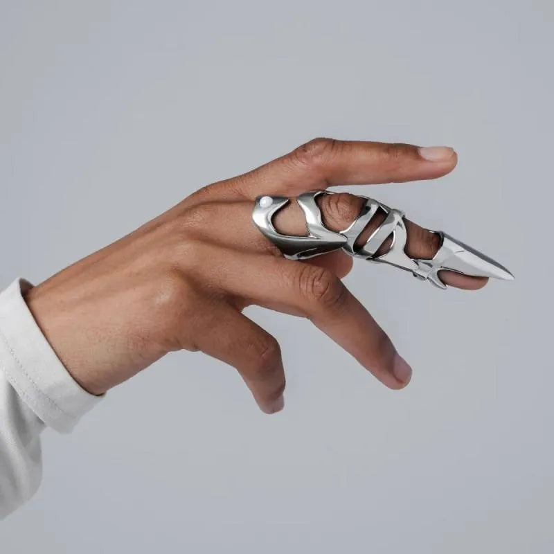 Silver alloy armour finger cover or stall for punk and cosplay accessory use