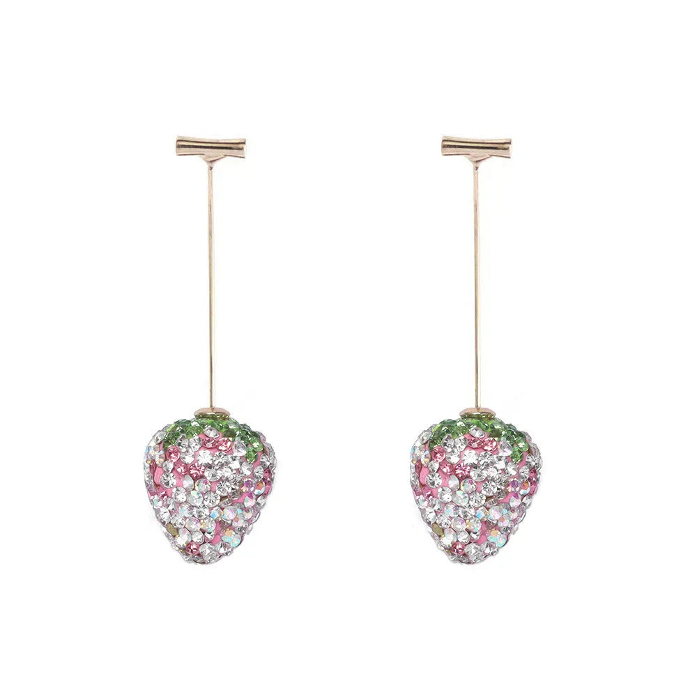 Geometric spot drill strawberry stud earrings for women in red, pink, purple, champagne, pink white or white powder.