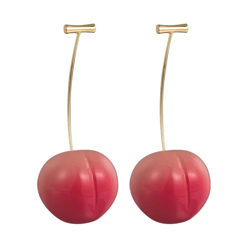 Acrylic peach fruit earrings with copper findings in small and large size options