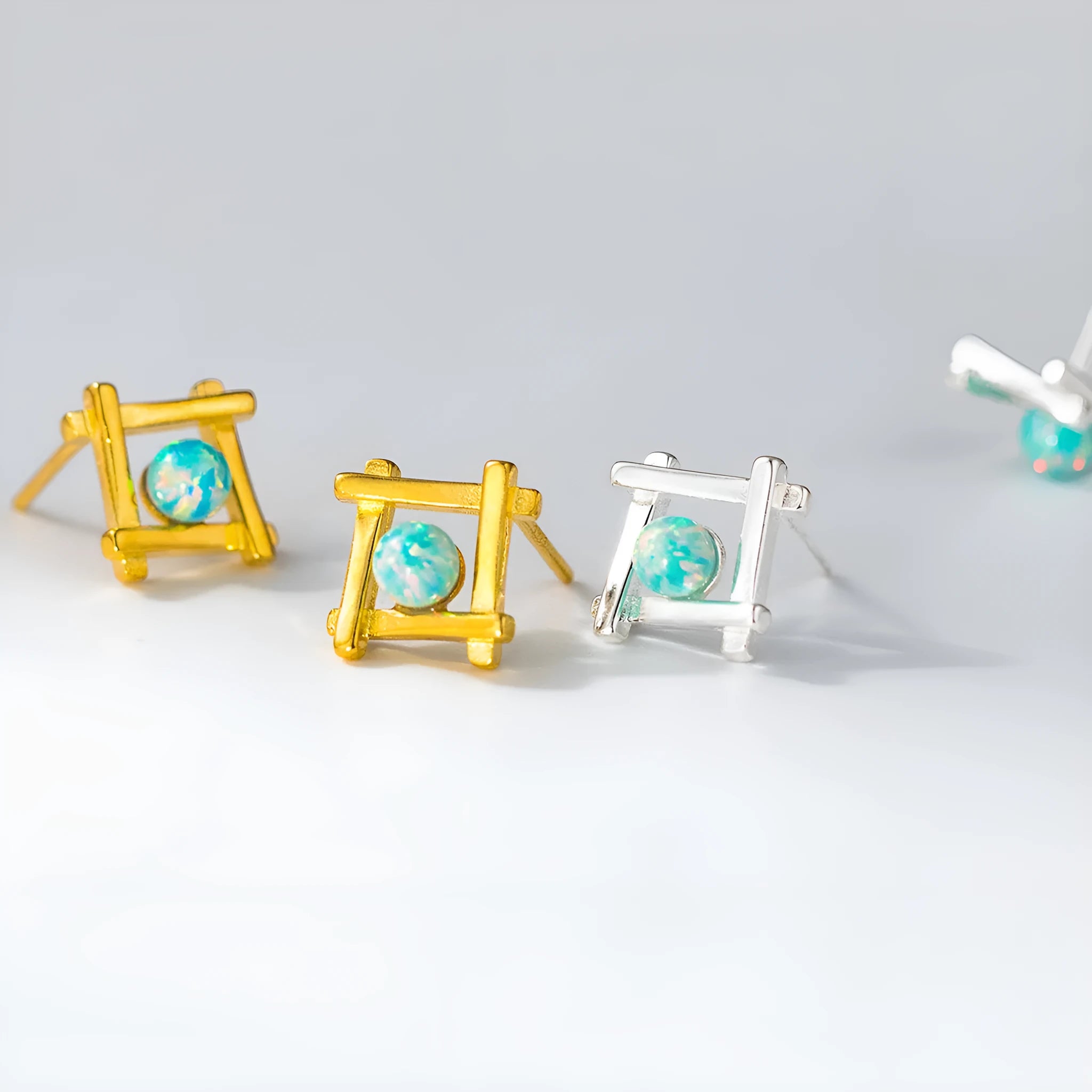 Geometric cross quadrangle stud earrings in 925 silver with gold or silver plating options