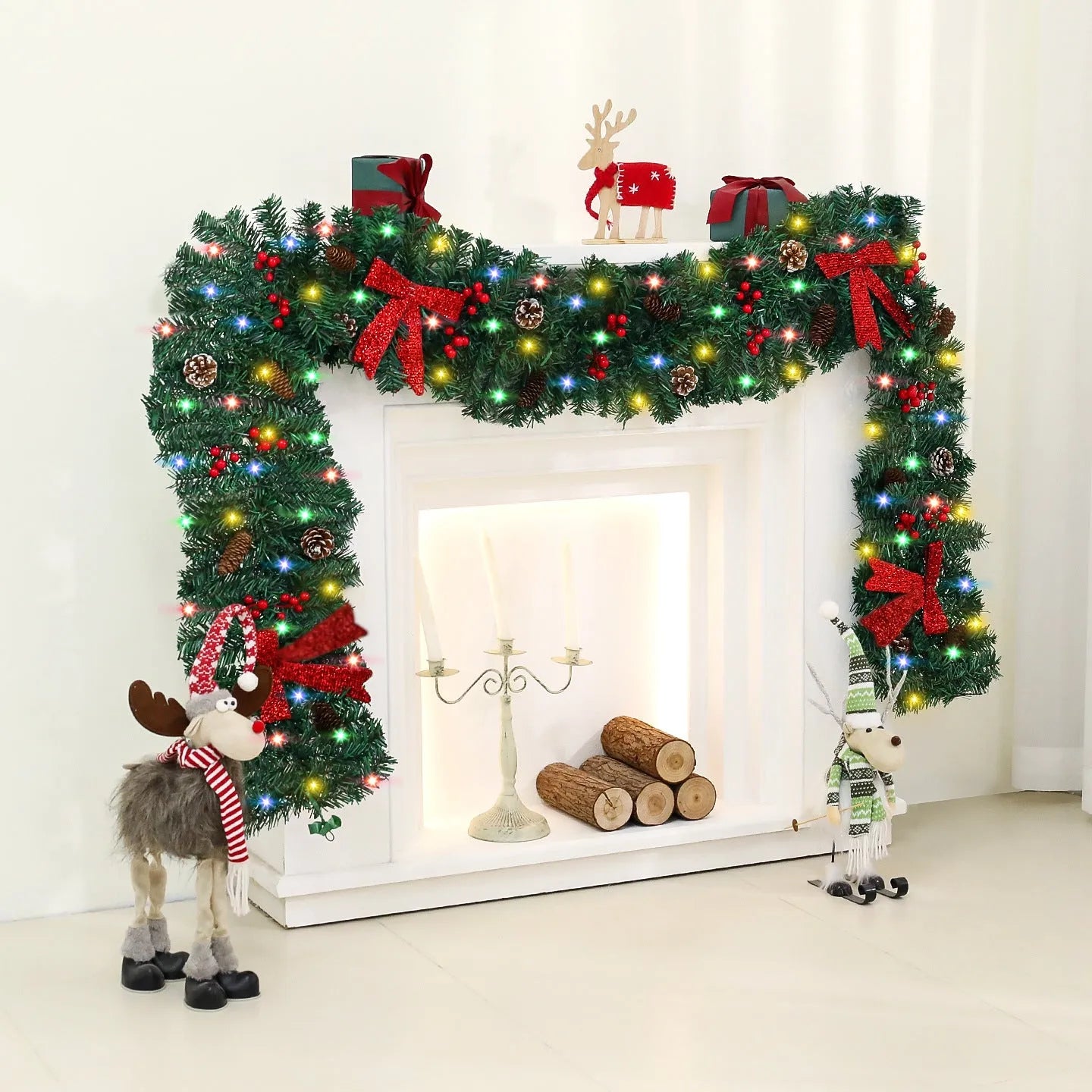 Christmas rattan decoration with pine cones and festive bow in European-style design