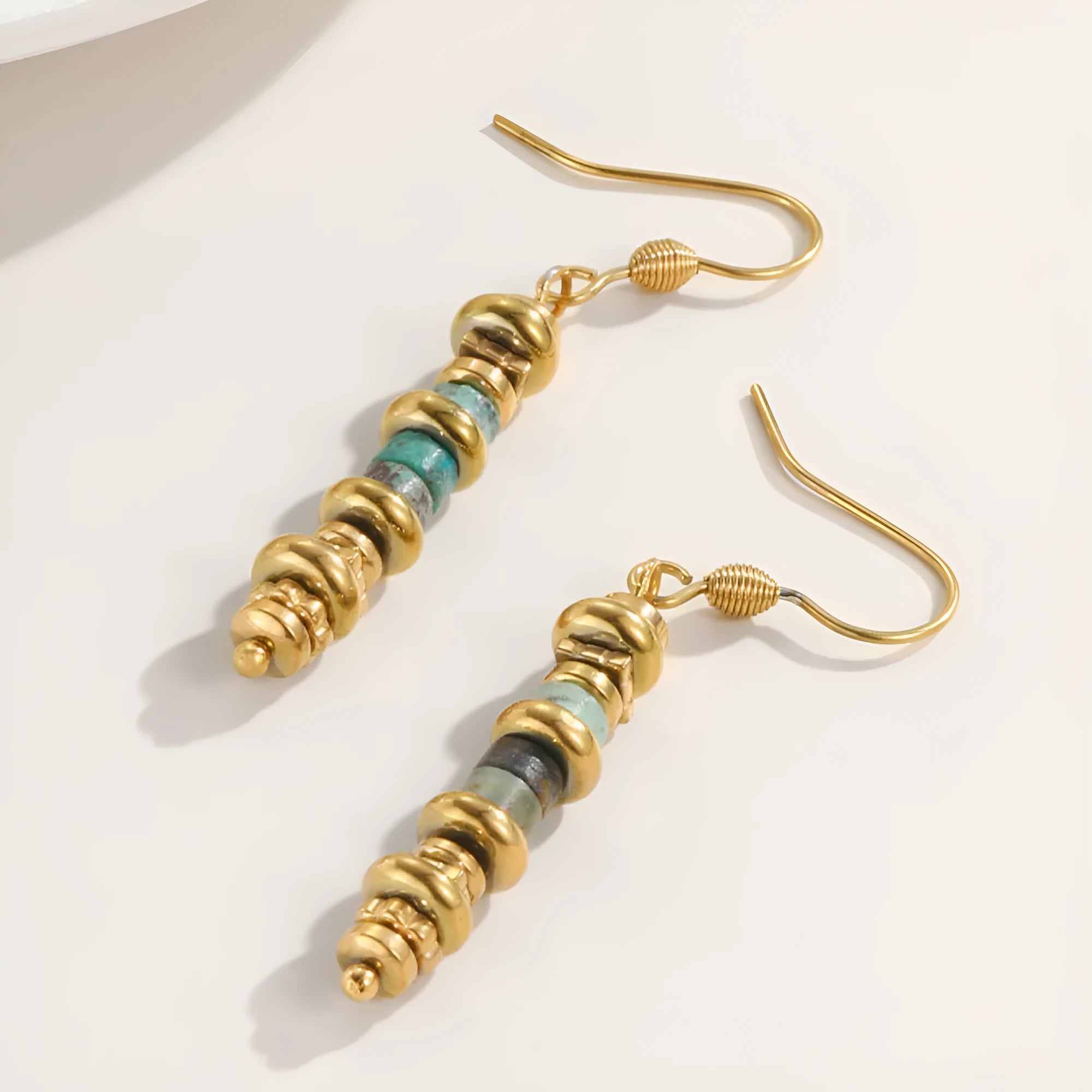 Geometric titanium steel dangle earrings with 18K finish, retro European and American styling