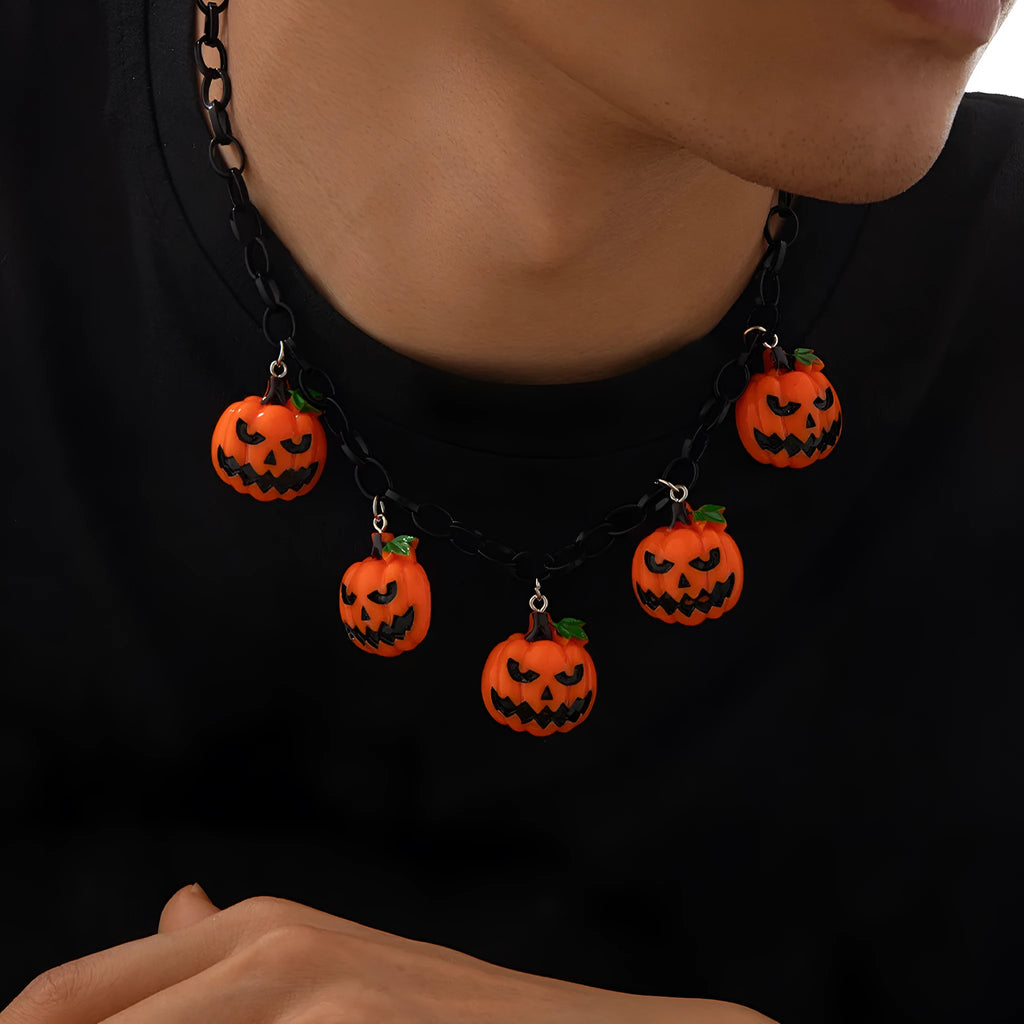 Halloween pumpkin ghost necklace with acrylic pendant in mixed colours