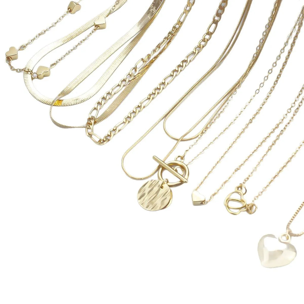 Gold electroplated women's necklace set with 10 pieces and adjustable 21-50cm length