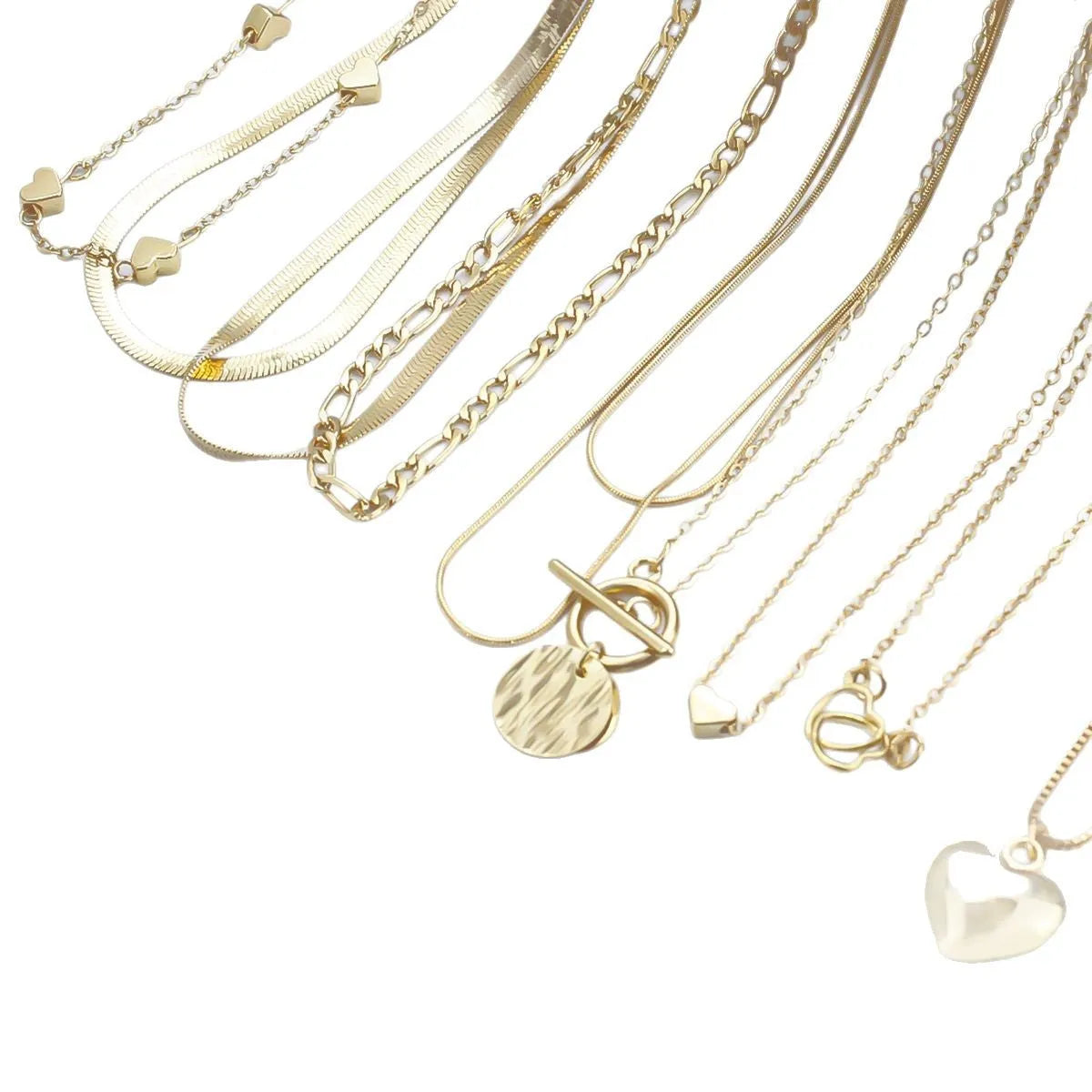 Gold electroplated women's necklace set with 10 pieces and adjustable 21-50cm length