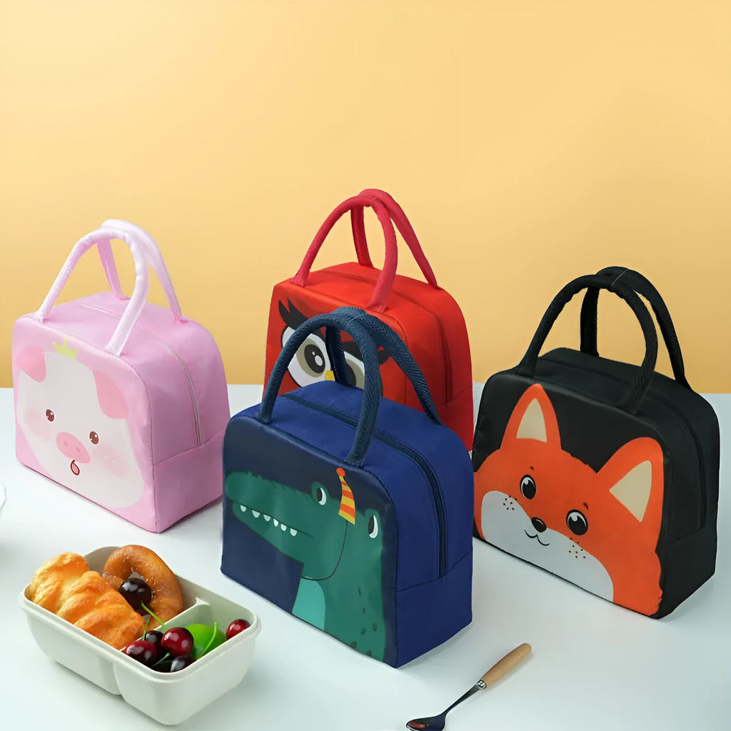 Children's insulated lunch box bag with aluminium foil in orange bear cartoon design