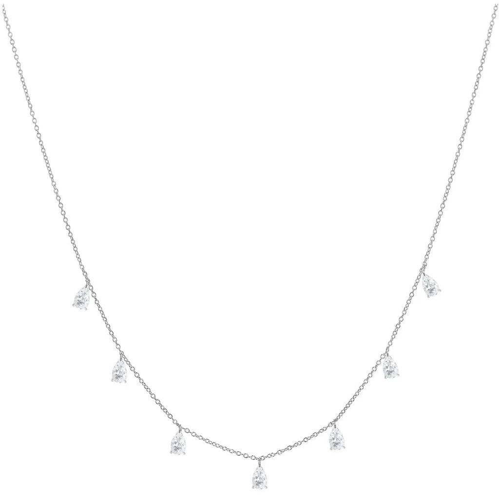 Women's 925 silver drop-shaped artificial zircon necklace with adjustable O-link chain in silver finish