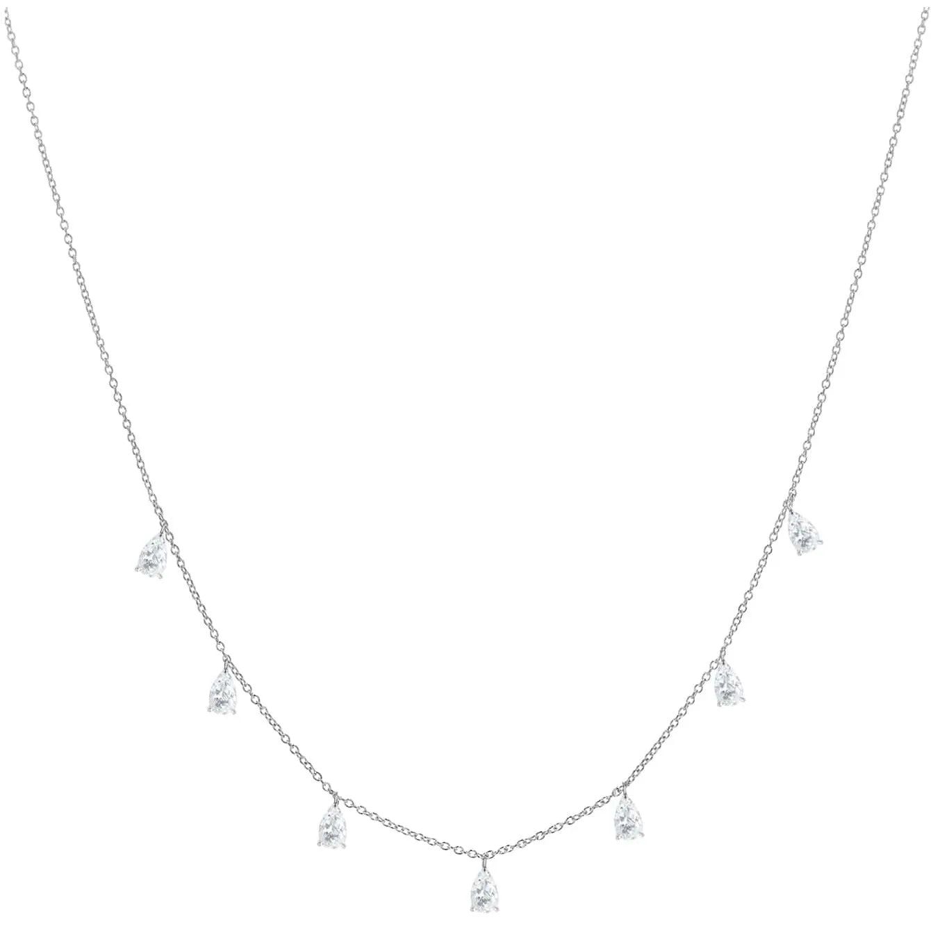 Women's 925 silver drop-shaped artificial zircon necklace with adjustable O-link chain in silver finish