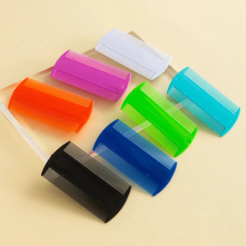 Fine teeth double-edged plastic flea and lice comb in multiple colours measuring 8cm