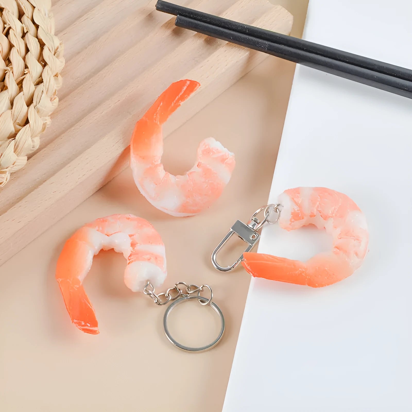 PVC seafood shrimp shaped keychain with 1.5cm thickness for bag pendant or door buckle