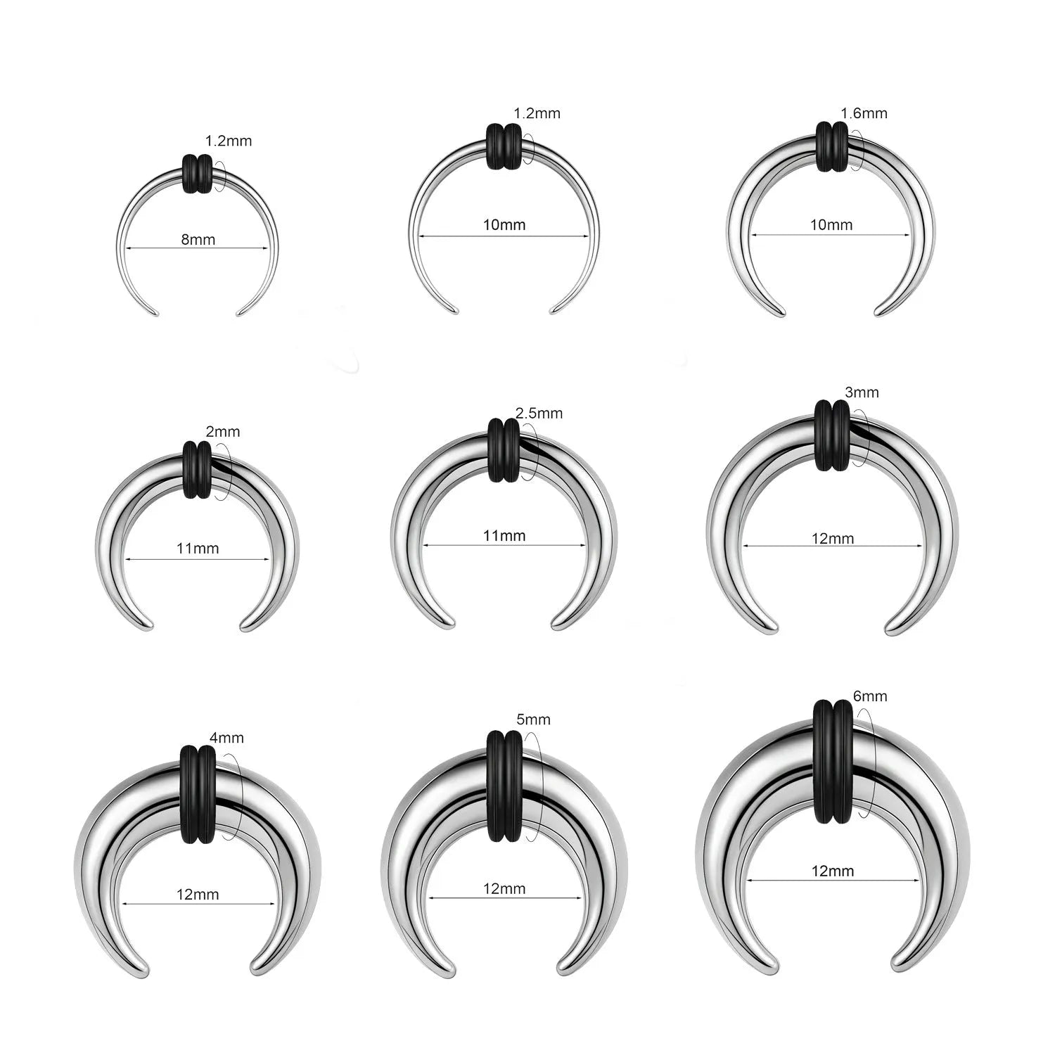 Black and steel coloured C-shaped 316 stainless steel nose ring with buffalo horn style.