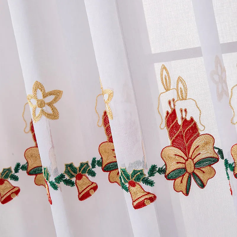 American Christmas curtains with snowflake embroidery pattern in polyester semi-sunshade fabric