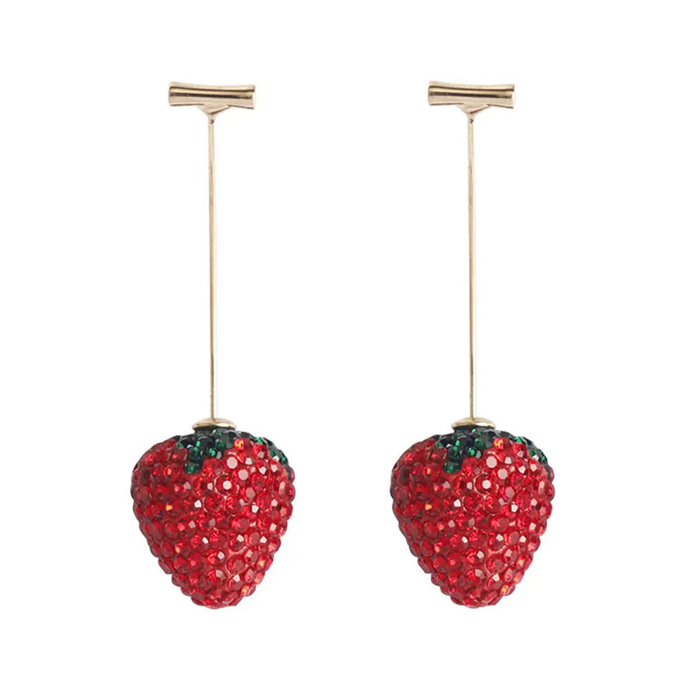 Geometric spot drill strawberry stud earrings for women in red, pink, purple, champagne, pink white or white powder.