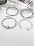 Retro geometric alloy jewellery set with square diamonds and chain links in gold or silver finish
