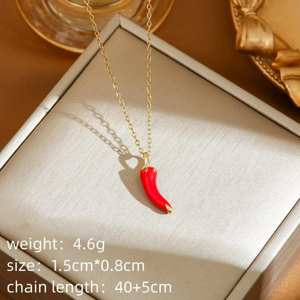 Golden pepper pendant necklace on O-ring chain with titanium steel construction