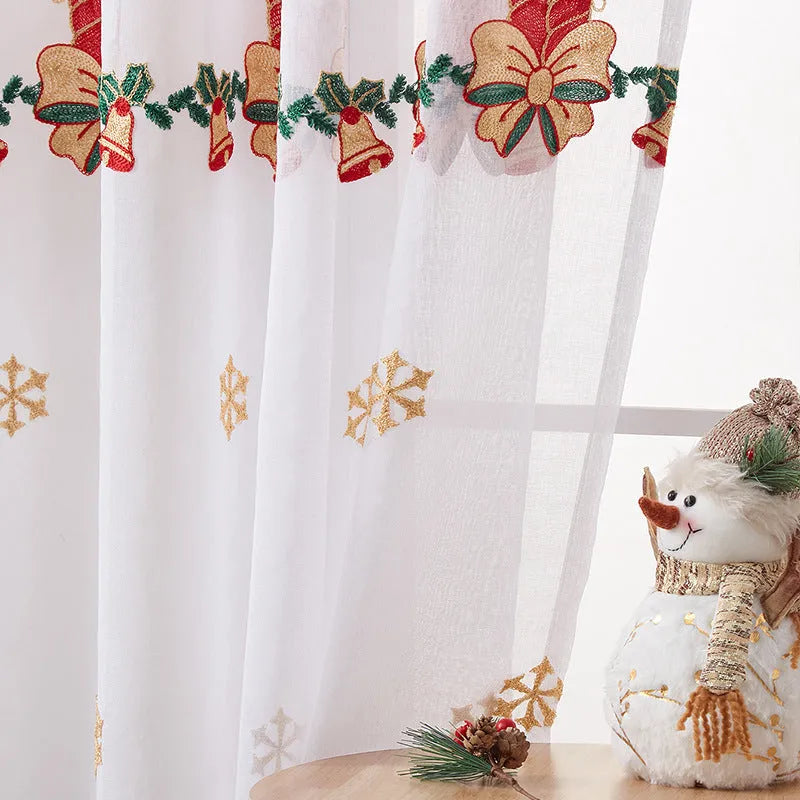 American Christmas curtains with snowflake embroidery pattern in polyester semi-sunshade fabric