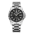 Men's silver case watch with sapphire crystal glass and stainless steel strap