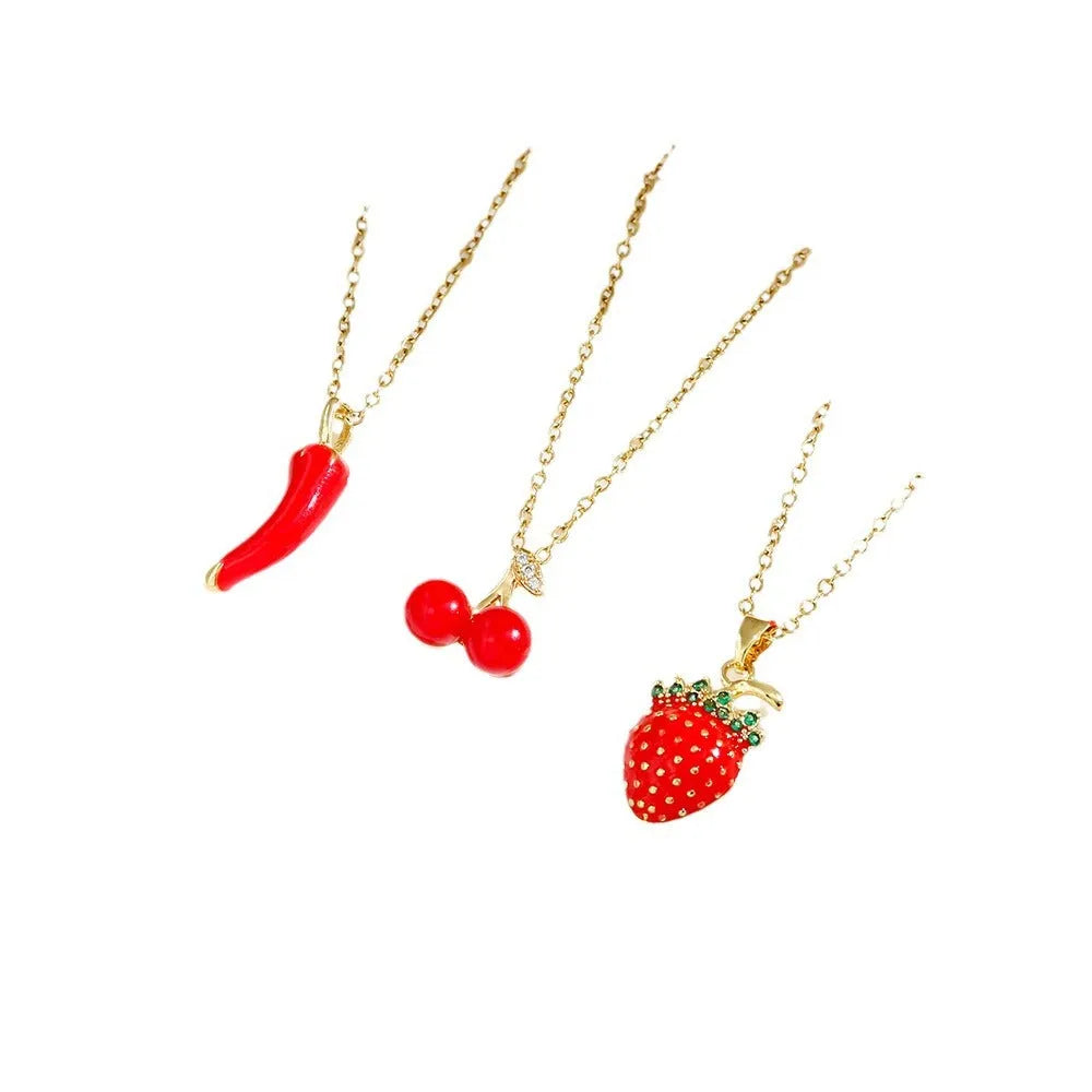 Golden pepper pendant necklace on O-ring chain with titanium steel construction