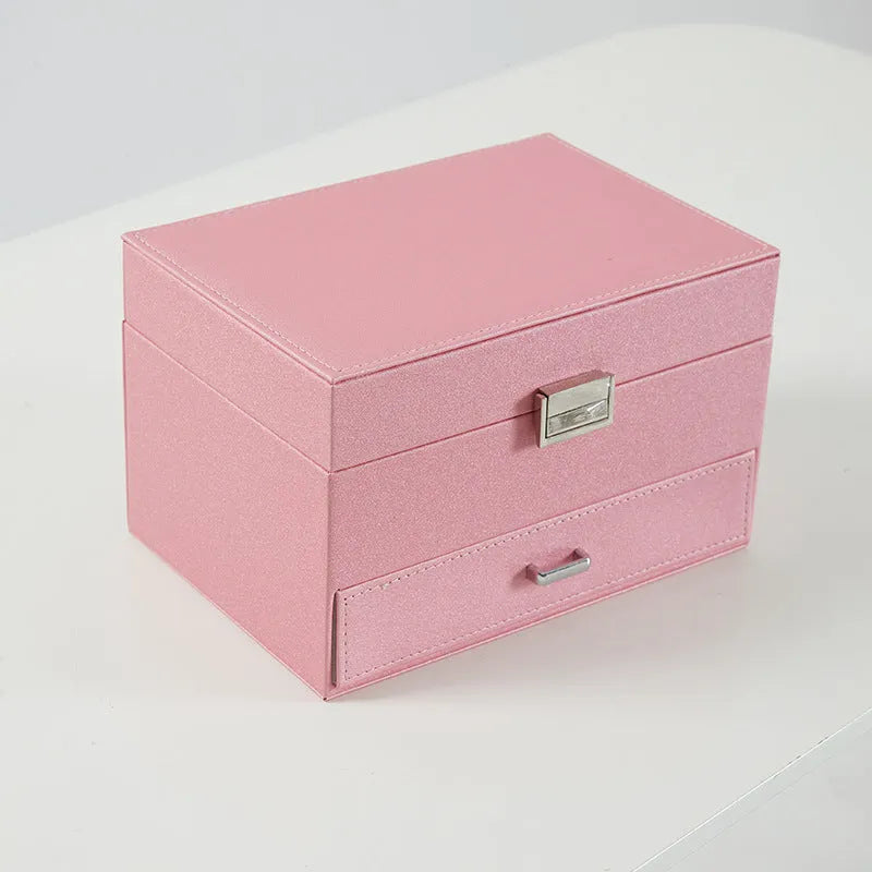 Hard PU leather jewelry storage box in a choice of four solid colours.
