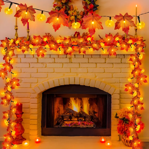 String of USB-powered plastic lights for autumn indoor decoration in picture colour