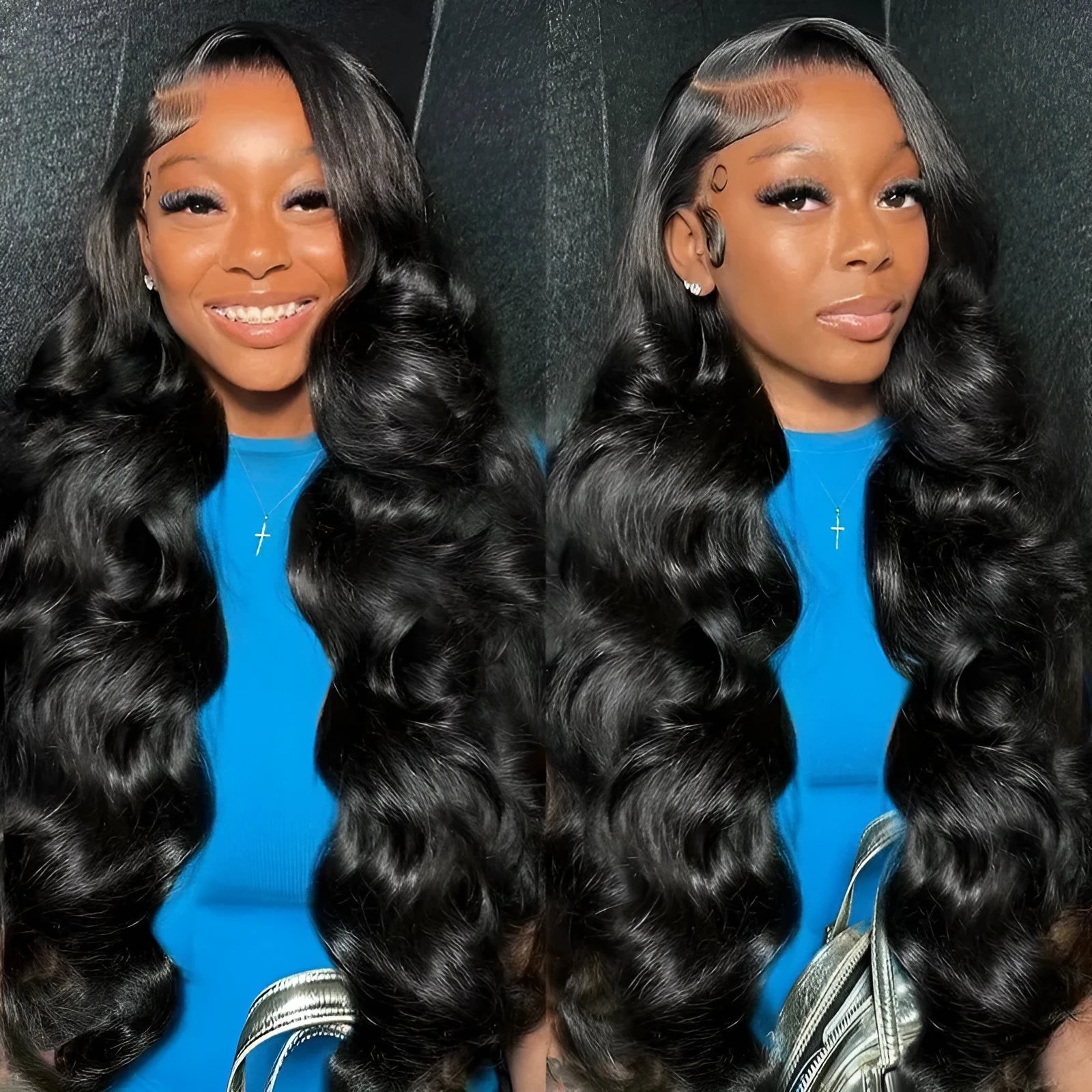 Black big wave lace front wig made from high temperature fibre available in multiple sizes
