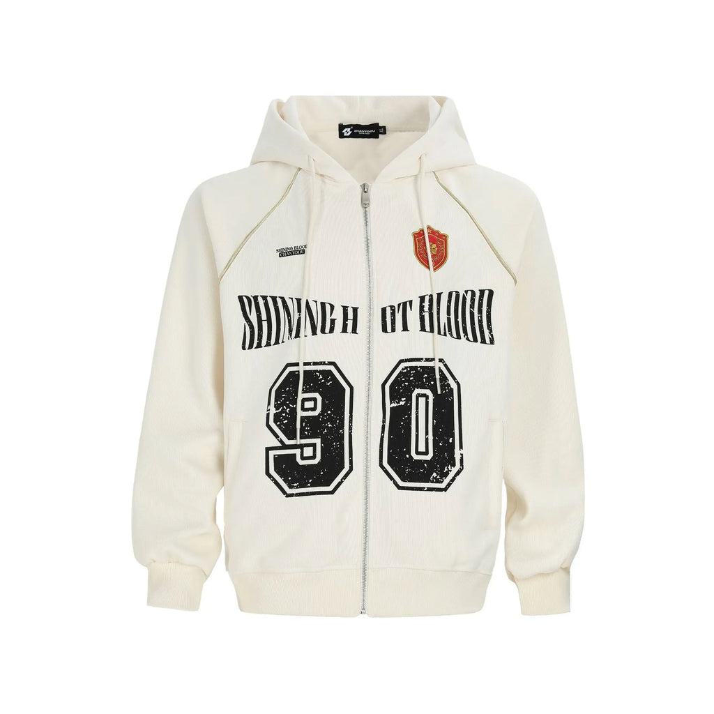 Women's American retro style hooded jacket with embroidered letter pattern in cotton blend fabric