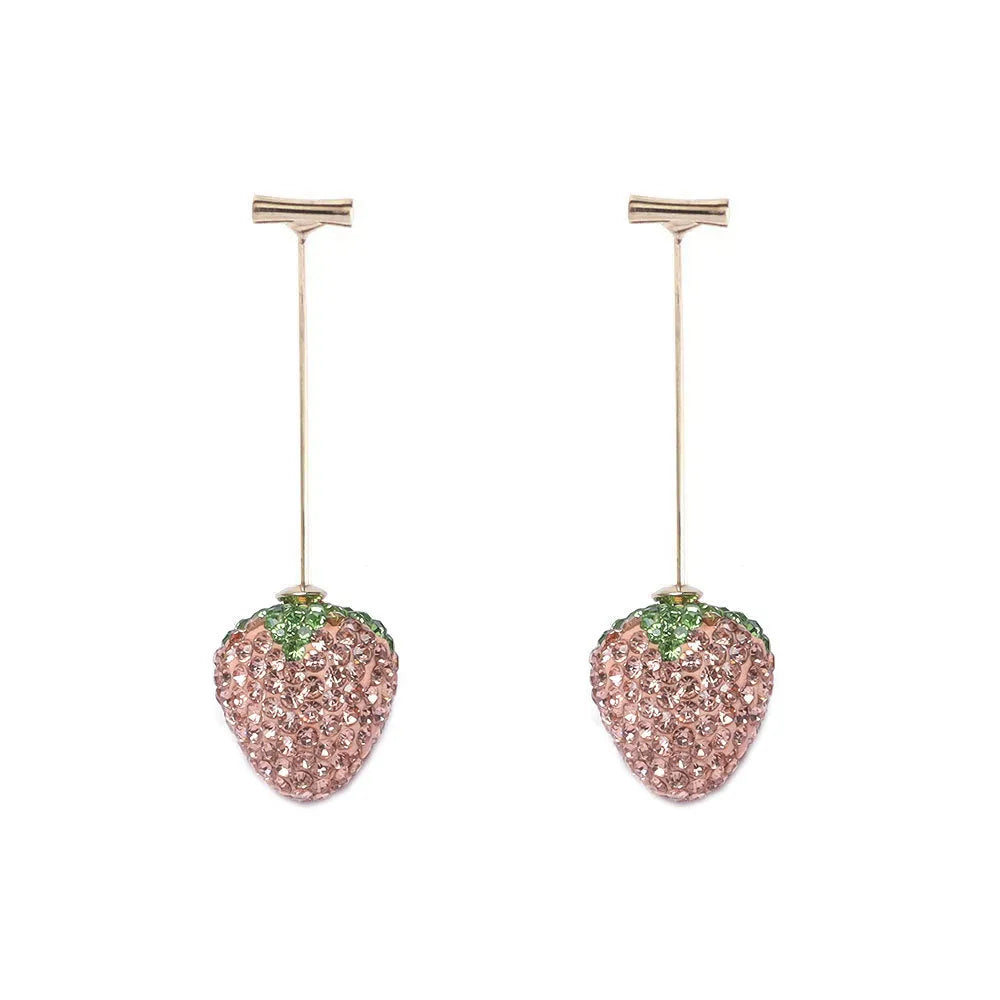 Geometric spot drill strawberry stud earrings for women in red, pink, purple, champagne, pink white or white powder.