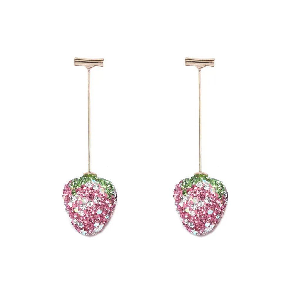 Geometric spot drill strawberry stud earrings for women in red, pink, purple, champagne, pink white or white powder.