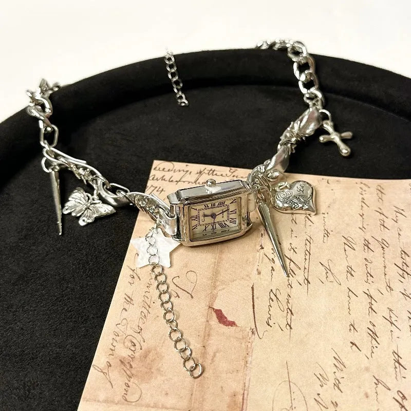 Dark style multi-layer cross necklace with twin clavicle chains and adjustable length