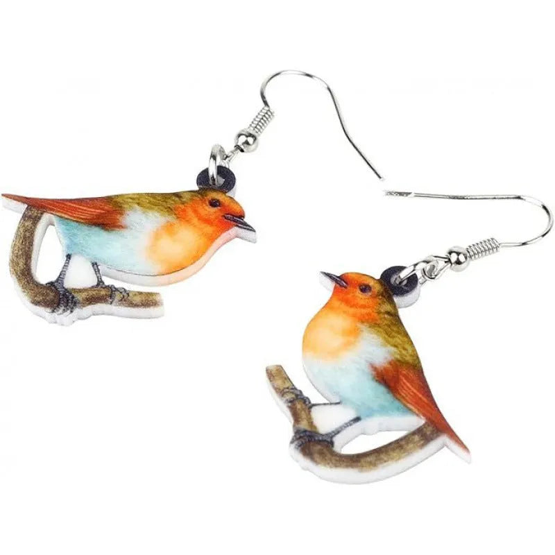 Blue titmouse pendant earrings with snake design geometric acrylic jewellery