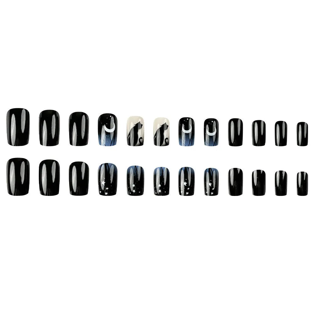 Cat Moon fake nails CW405 medium length European square shape with jelly glue