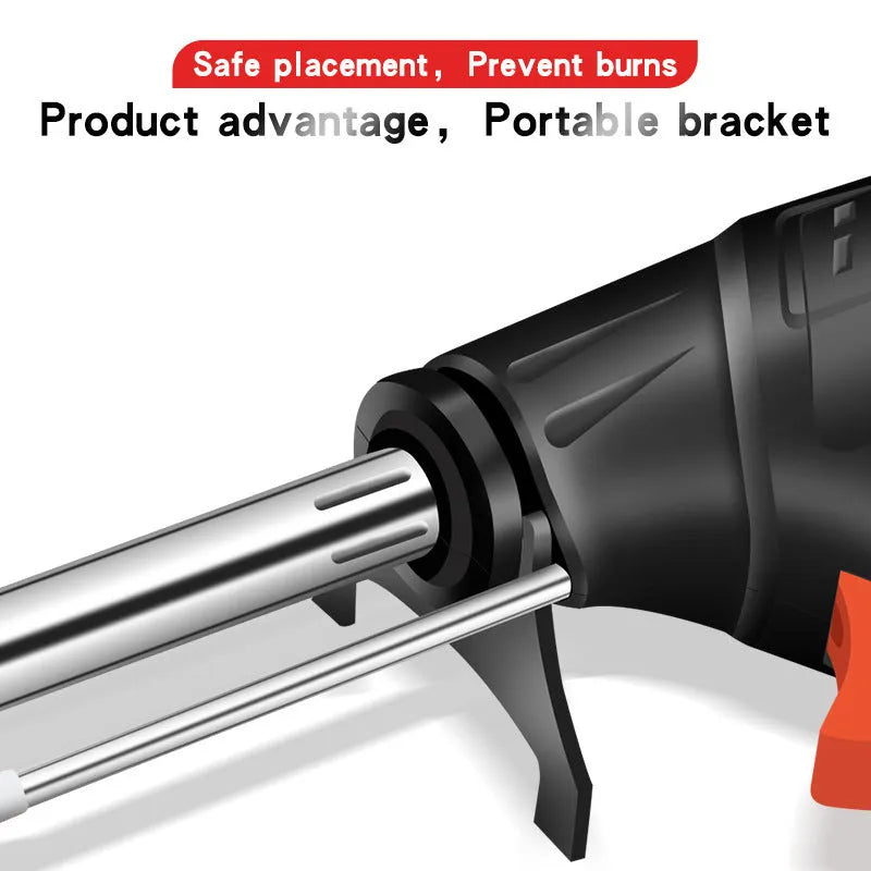 Black G102 alloy soldering gun with integrated light, part of a five-piece tool kit.