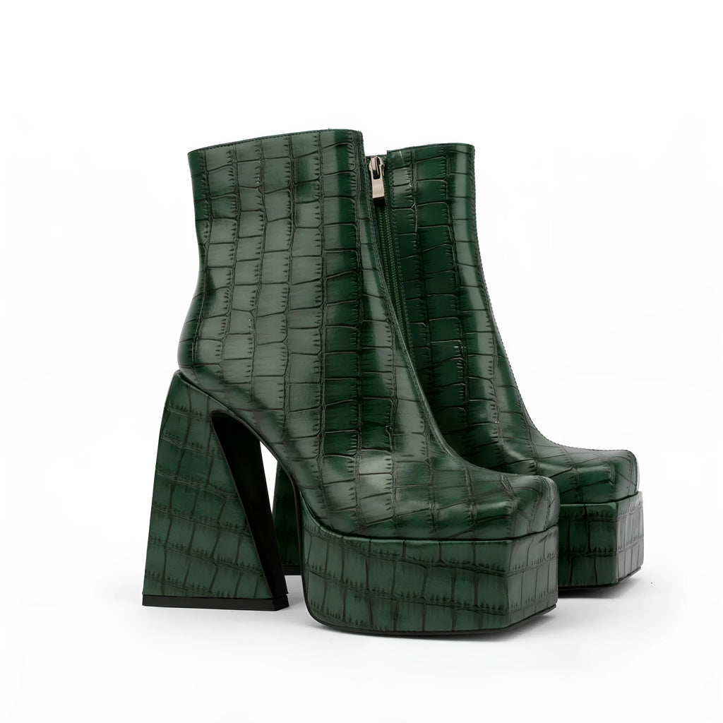 Women's brown ankle boot with a high heel above 8cm and an artificial PU upper
