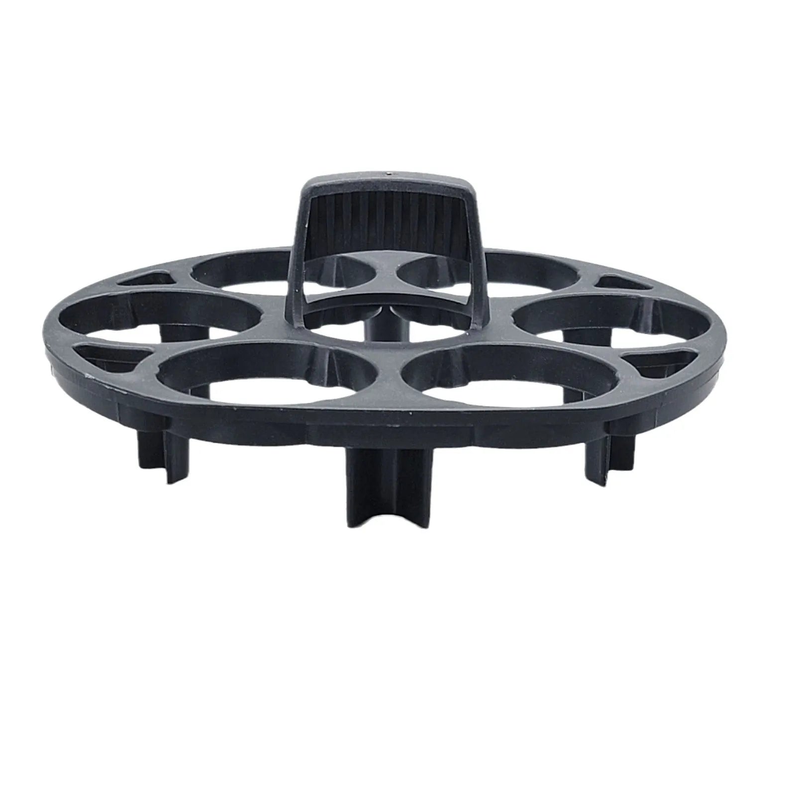 Black plastic egg holder measuring 13.8cm with retainer function for cooking machine storage